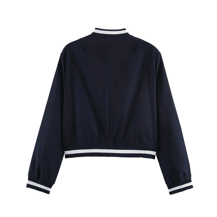 Women's short-cut bomber jacket in varsity style with ribbed cuffs and snap button closure Mune Fashion