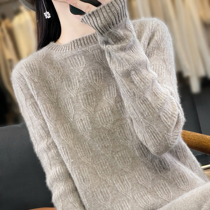 Women's Soft Mohair-Look Round Neck Sweater with Raised Tulip Texture Mune Fashion