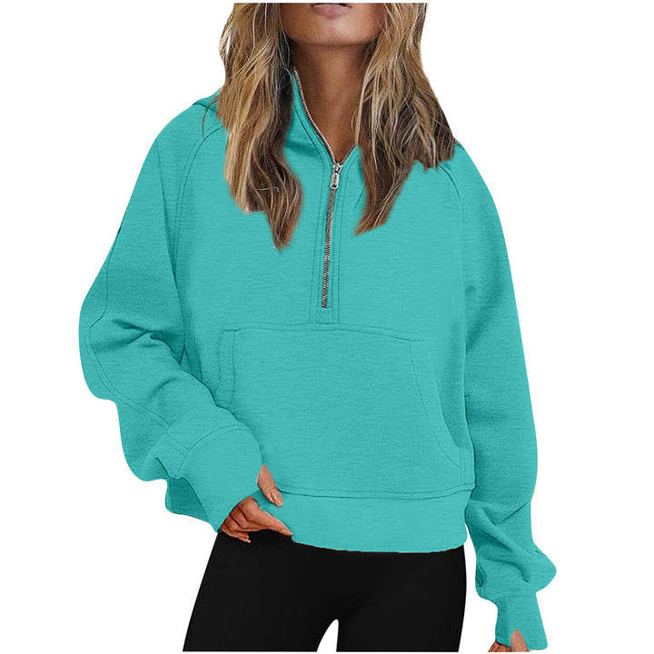 Women Oversize Half-Zip Hoodie with Kangaroo Pocket & Thumb Hole Mune Fashion