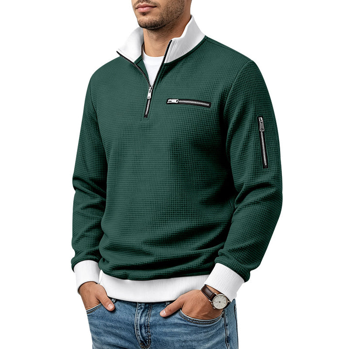 Men's waffle-knit turtleneck with contrast collar, zippered chest pocket and arm pocket Mune Fashion