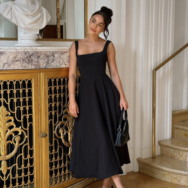 Maxi dress A-line with square neckline