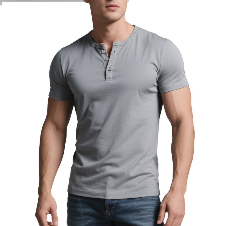 Men's short Henley shirt with subtle button placket and fitted cut Mune Fashion