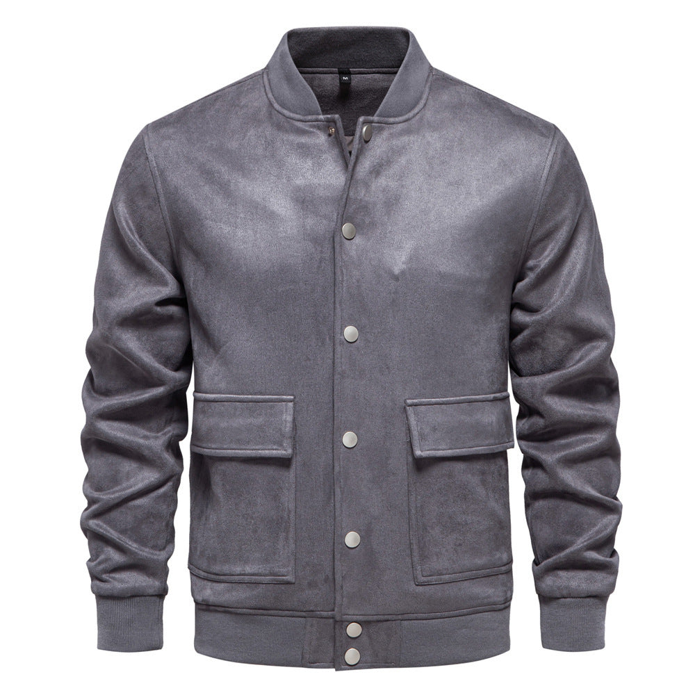 Men's suede-look college jacket with snap button closure, flap pockets and ribbed hem Mune Fashion