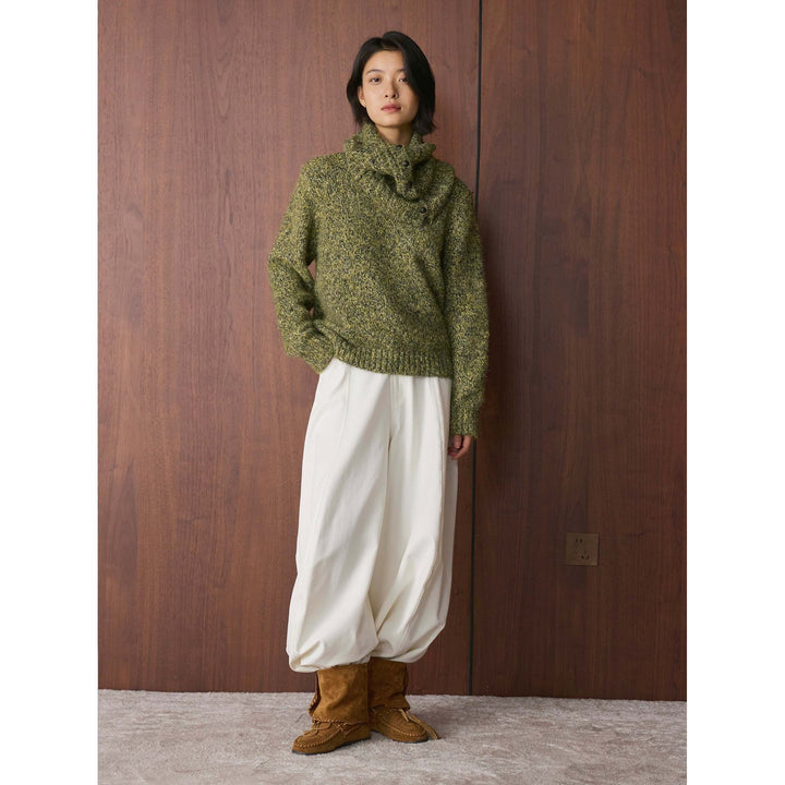 Women’s Fluffy Chunky Knit Sweater with Button Turtleneck Mune Fashion