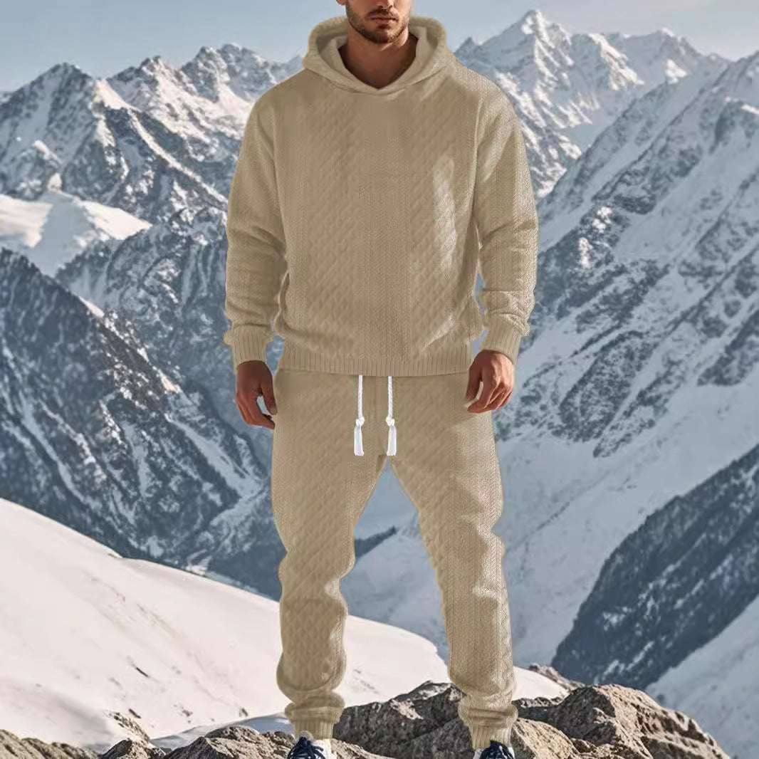 Men's Cozy Leisure Set with Hood and Elastic Waistband Mune
