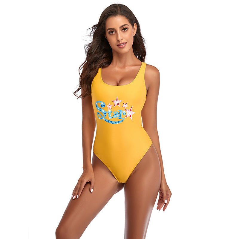 Women's Sporty One-Piece Swimsuit with Fashionable Star Design Mune Fashion