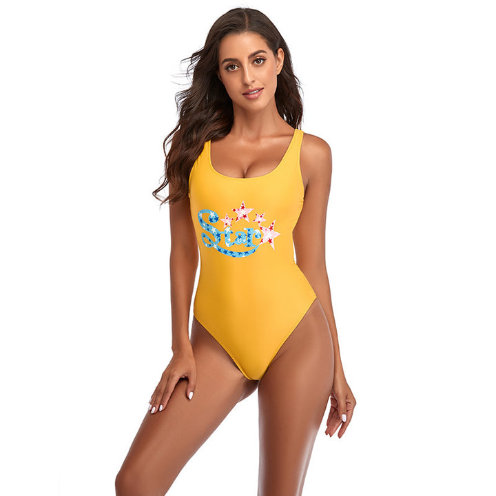 Women's Sporty One-Piece Swimsuit with Fashionable Star Design Mune Fashion