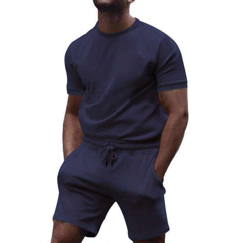 Men's minimalist jersey ensemble with comfortable round neck shirt and elastic drawstring shorts Mune Fashion