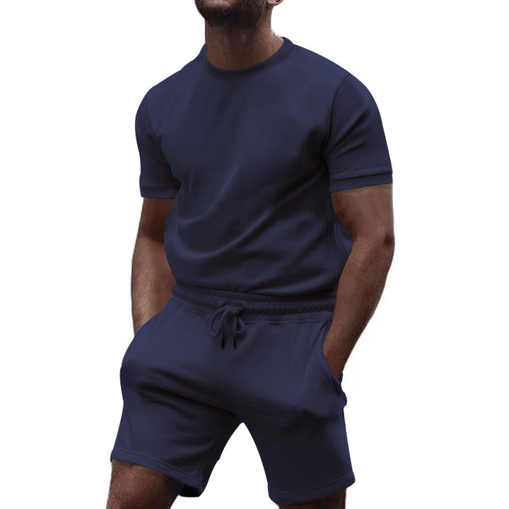 Men's minimalist jersey ensemble with comfortable round neck shirt and elastic drawstring shorts Mune Fashion