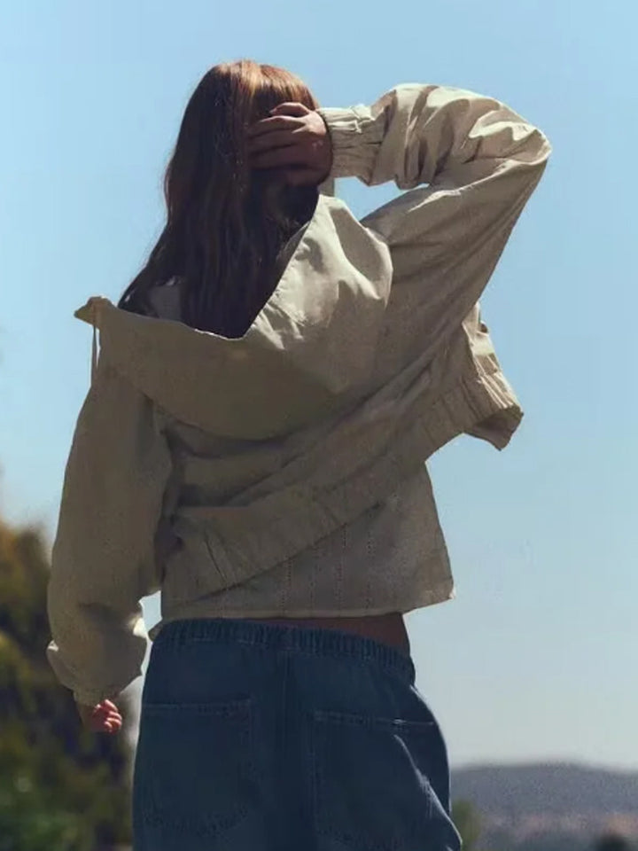 Women Light Hooded Jacket Cropped with Elastic Hem Mune Fashion