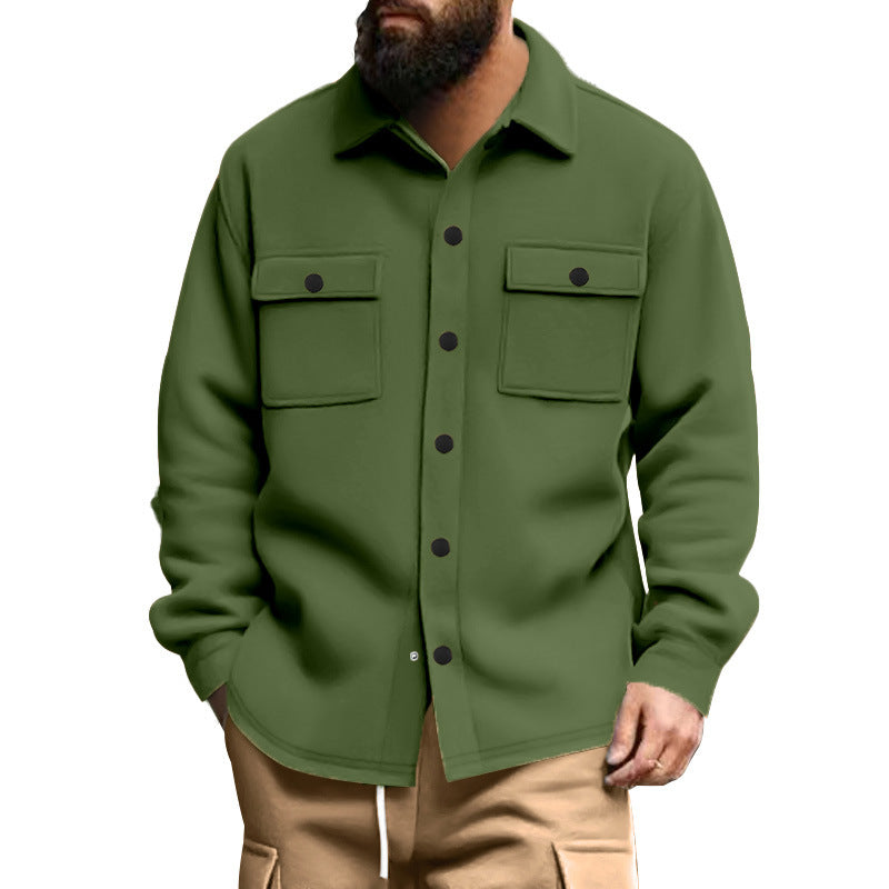 Men's sturdy wool fleece overshirt jacket with patch breast pockets and snap button placket Mune Fashion