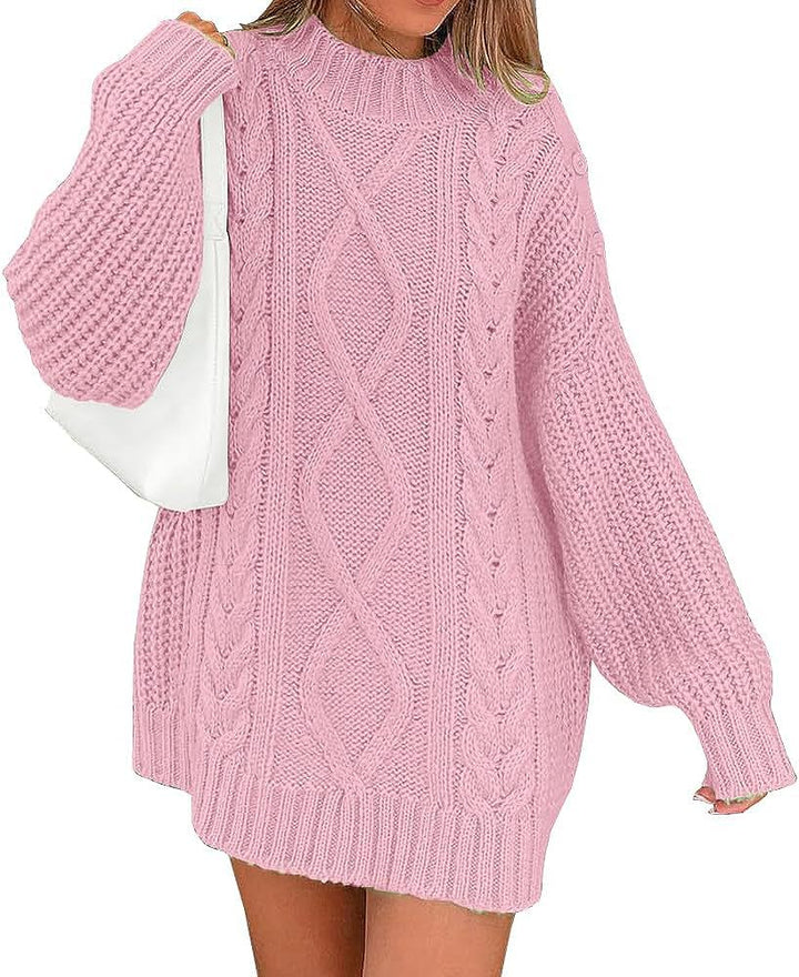 Women’s Oversized Knit Dress with Cable and Ribbed Texture Mune Fashion