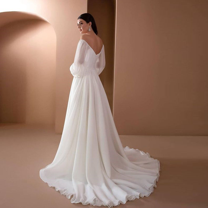 Romantic Off-Shoulder Long Sleeve White Wedding Dress for Wedding | Mune Fashion
