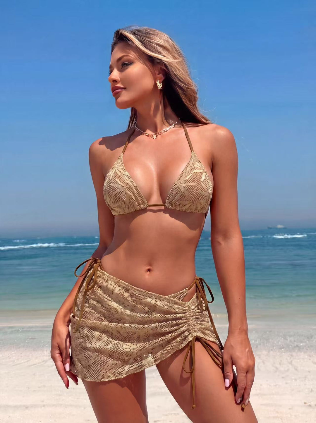 Ladies triangle bikini with side gathering design Mune Fashion