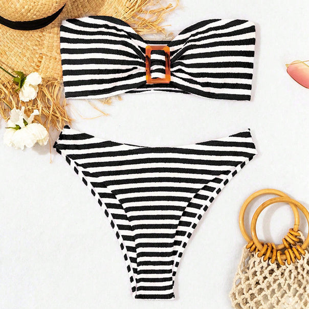 Women’s bandeau bikini with fashionable knot design and high-cut bottom Mune Fashion