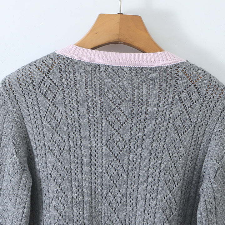 Women Fine Knit Two-Piece Cardigan with Bow Collar and Decorative Waistcoat Mune Fashion