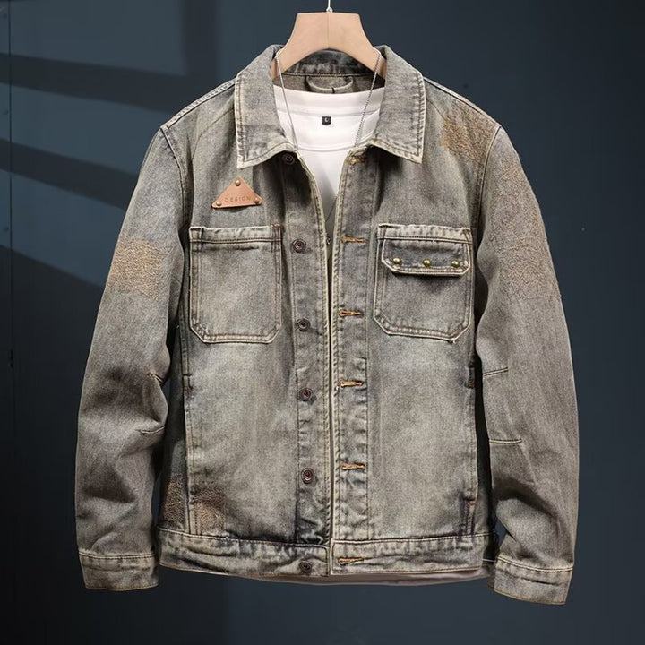 Men's vintage-inspired jeans jacket in worker look with used wash and patch chest pockets Mune Fashion