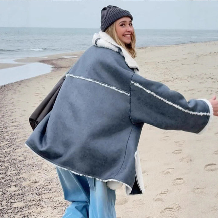 Women's Oversize Pilot Jacket in Vintage Look with Sherpa Lining and Contrast Trimmings Mune Fashion
