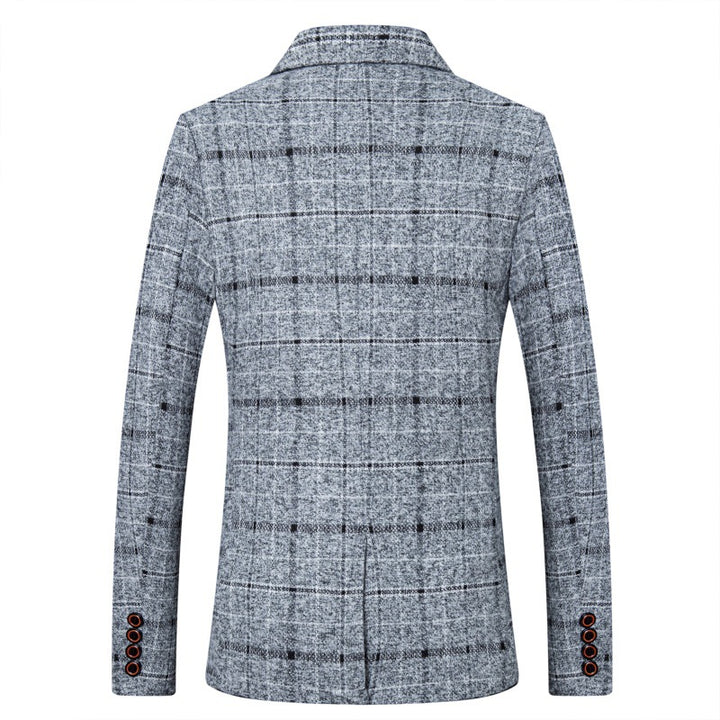 Men's fitted check blazer made of wool blend with lapel collar and lined interior Mune Fashion