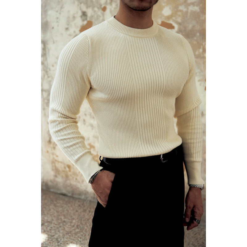 Men's figure-hugging ribbed knit sweater with round neckline Mune Fashion