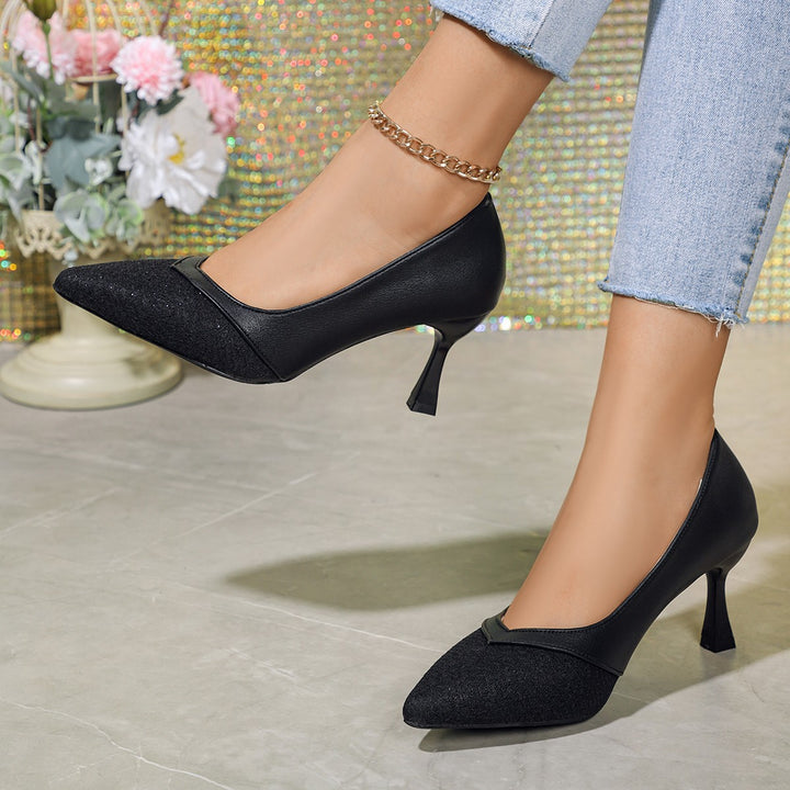 Women's pointed pumps with structured toe cap, curved stiletto heel, and cushioned comfort insole Mune Fashion