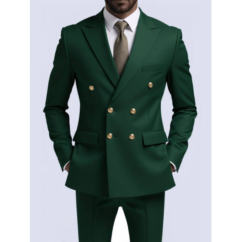 Men's double-breasted Slim-Fit suit with gold decorative buttons and slim business trousers Mune Fashion