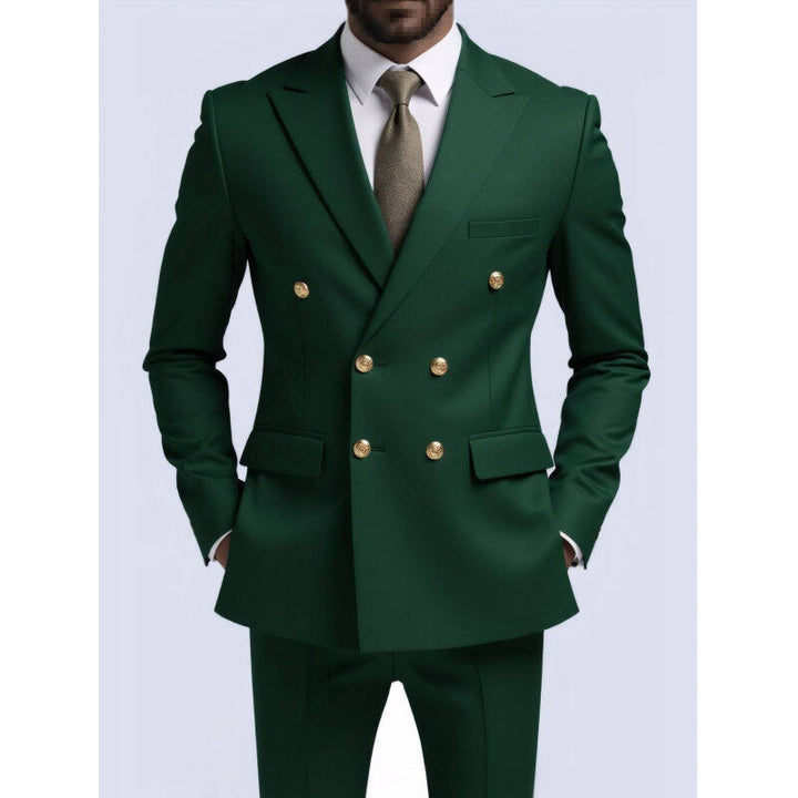 Men's double-breasted Slim-Fit suit with gold decorative buttons and slim business trousers Mune Fashion