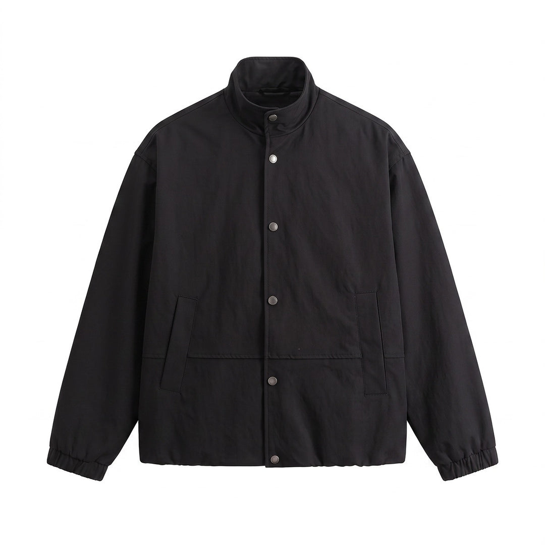 Men's short-cut minimalist boxy blouson with stand collar and press stud placket Mune Fashion