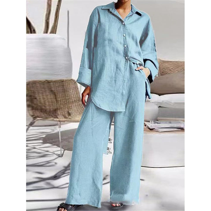 Women's Linen Lounge Set with Loose Shirt and Palazzo Pants Mune Fashion