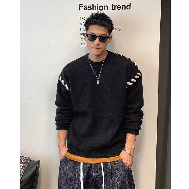 Men's chunky knit sweater with unique applique Mune Fashion