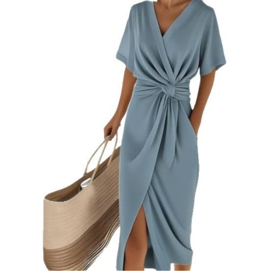 Women's wrap dress with elegant draping and side slit Mune Fashion