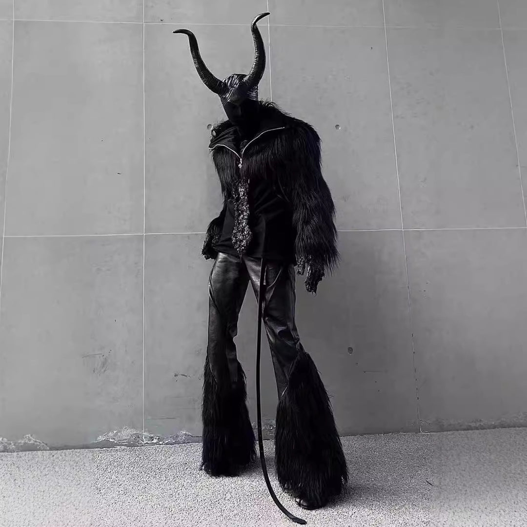 Men's Statement Faux Fur Jacket with Long Shaggy Sleeves and Asymmetrical Zipper Mune Fashion