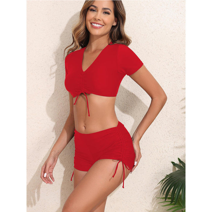 Women's Sporty Bikini Set with Short Top and Tieable Briefs Mune Fashion