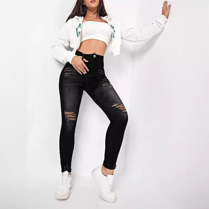 Women high-waisted Sculpting Skinny Jeans with targeted rips and shaping comfort waistband Mune Fashion