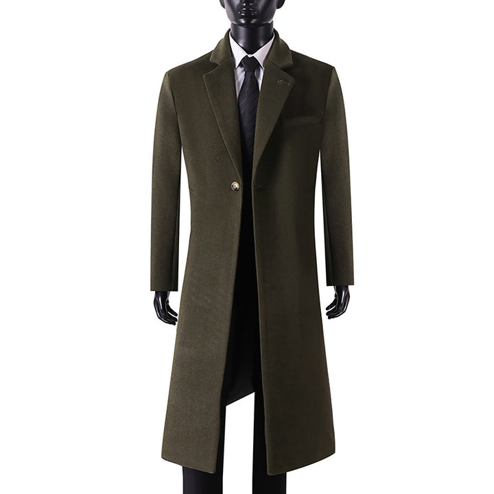 Men's Elegant Long Coat made of Wool Blend with Slim Silhouette and One-Button Closure Mune Fashion
