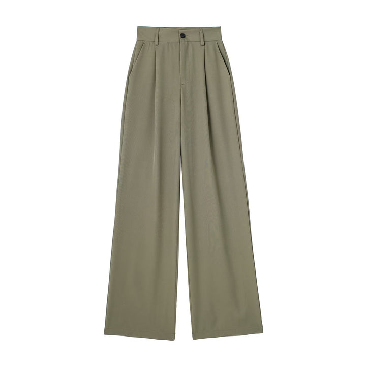 Women's Wide High Waist Pleated Trousers with Crease and Side Insertion Pockets Mune Fashion