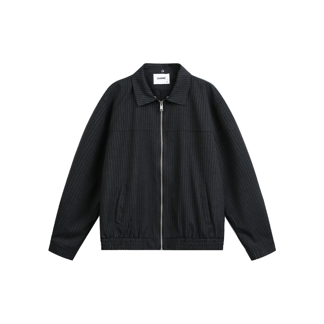 Men's boxy blouson jacket made of pinstripe fabric with contrasting shirt collar Mune Fashion