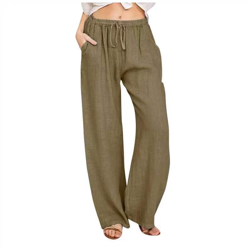 Women's loose linen pants with drawstring, high waist and practical side pockets Mune Fashion