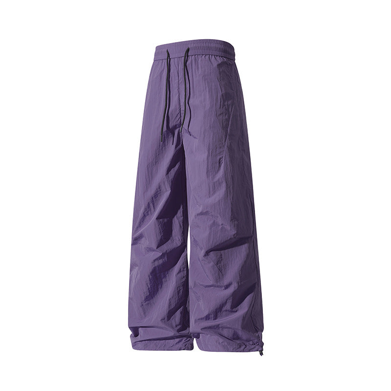 Unisex Wide Technical Nylon Pants with Drawstring and Adjustable Hem Mune Fashion