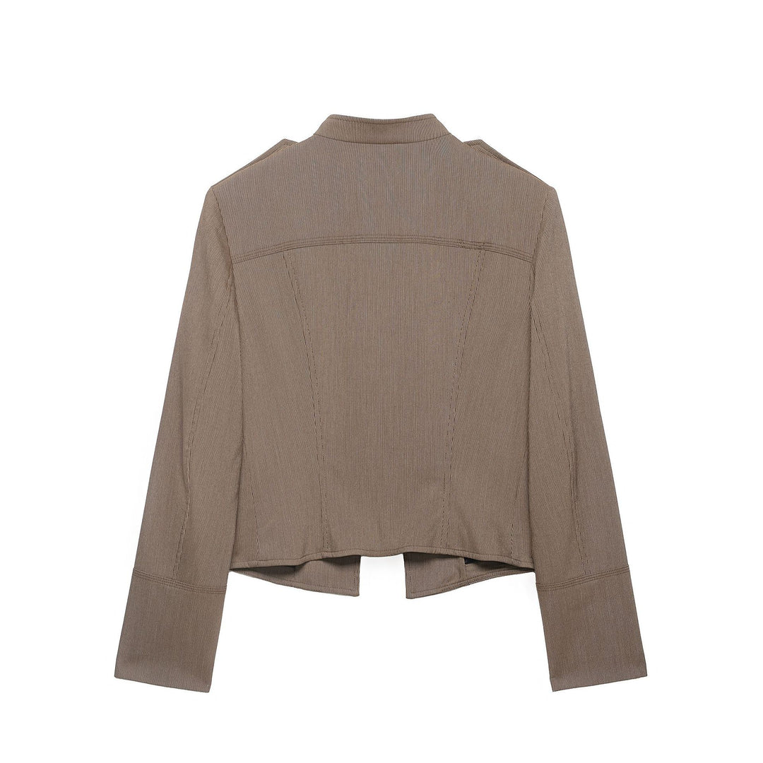 Women short blazer in field jacket style with stand-up collar, decorative button rows and shoulder epaulettes Mune Fashion