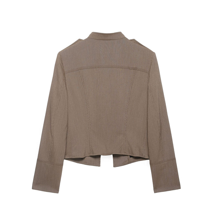 Women short blazer in field jacket style with stand-up collar, decorative button rows and shoulder epaulettes Mune Fashion
