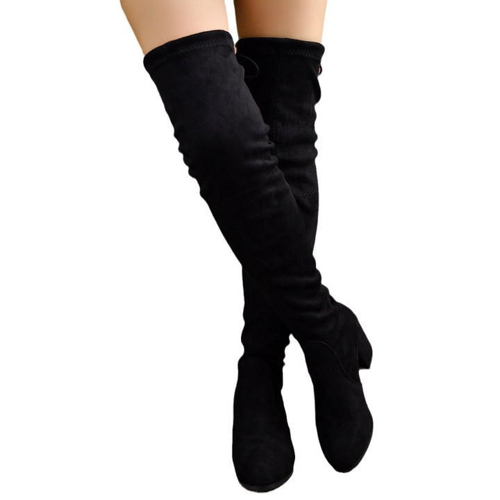 Women Stretch Overknee Boots with Elastic Shaft and Medium Block Heel Mune Fashion