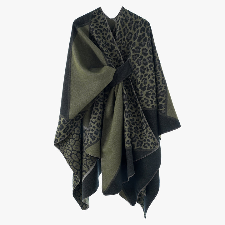 Women's jacquard poncho with leopard pattern and wool blend wrap Mune Fashion