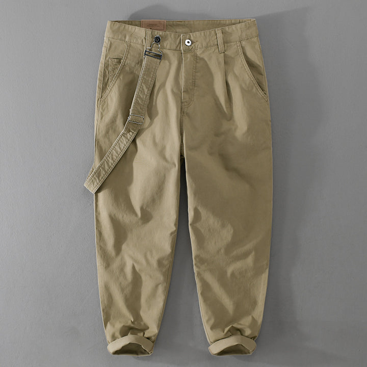 Men's Tapered Chino Pants with Removable Belt, High Waist and Cuffed Hem Mune Fashion