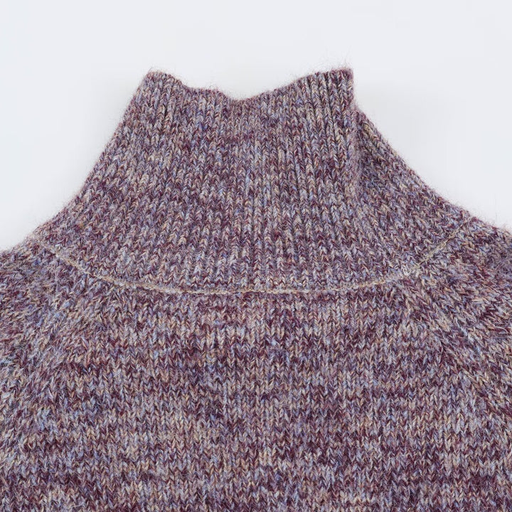 Women's Chunky Knit Cardigan with High Roll Neck and Continuous Button Placket Mune Fashion