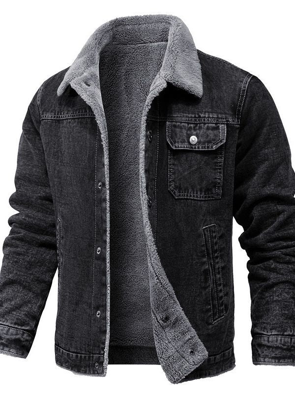 Men's Sherpa-lined denim jacket with teddy lining and chest pocket Mune Fashion