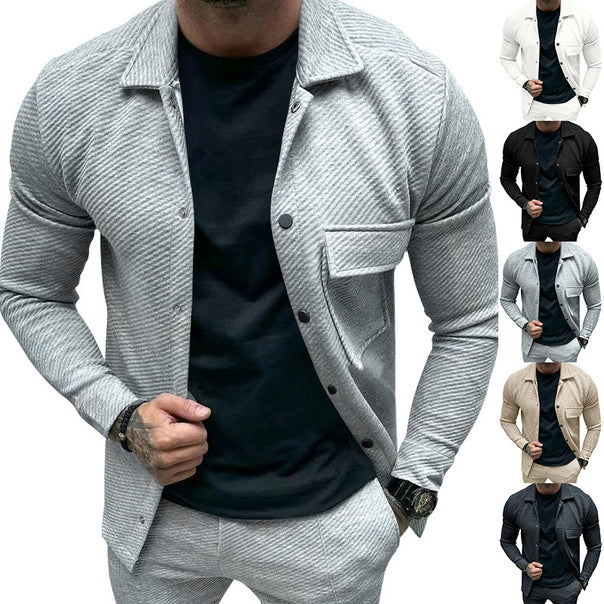 Men's nan urban shirt jacket set in textured cord look with chest flap and narrow fit Mune Fashion