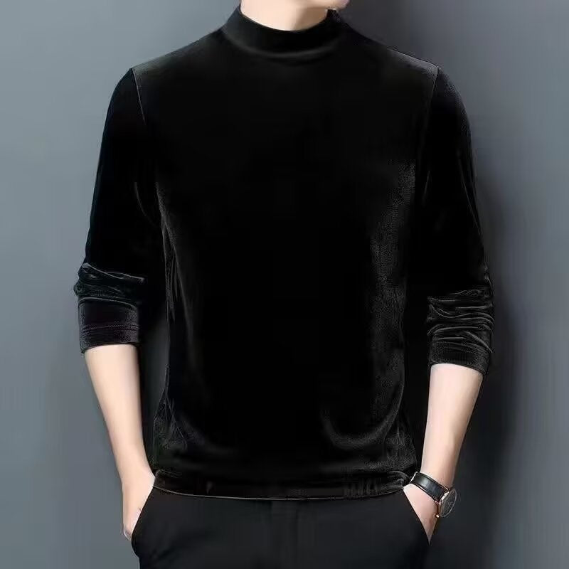 Men's Fine Velvet Half-Roll Neck Sweater Slim-Fit Mune Fashion