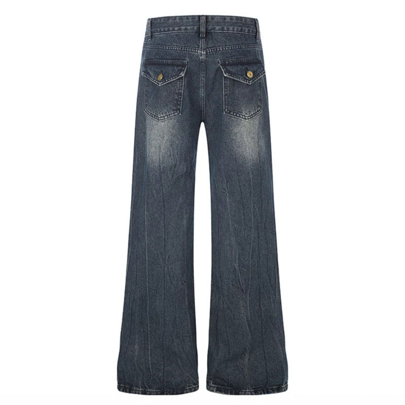 Women's Wide Denim Palazzo Jeans with High Waist and Decorative Zipper Pockets Mune Fashion