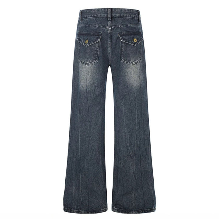 Women's Wide Denim Palazzo Jeans with High Waist and Decorative Zipper Pockets Mune Fashion